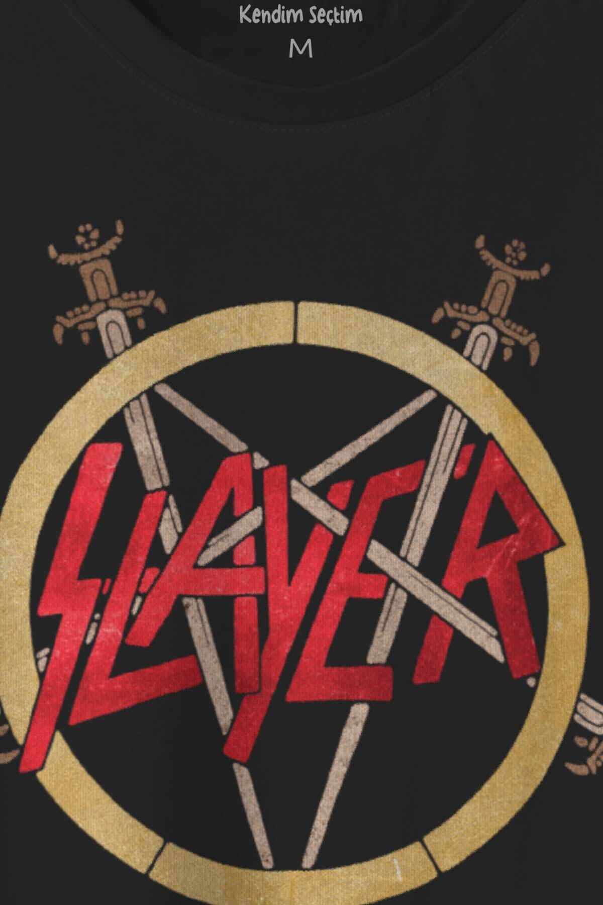 Siyah T-shirt Slayer Metal Music Guitar Gitar Baskılı Unisex Tişört - 2
