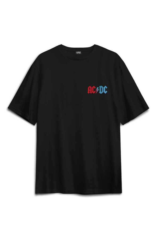 Siyah Tişört AC DC Angus ve Malcolm Young Rock Sırt Ön Baskılı Oversize Unisex (1)