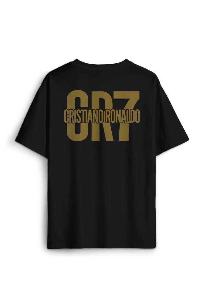 Best Footballer Cristiano Ronaldo Football Goat Sırt Ön Baskılı Siyah Oversize Tişört Unisex