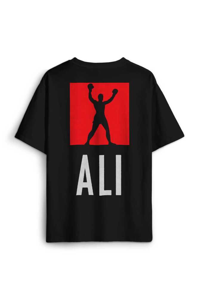 Boxing Muhammed Ali Box Boks Sırt Ön Baskılı Siyah Oversize Tişört Unisex