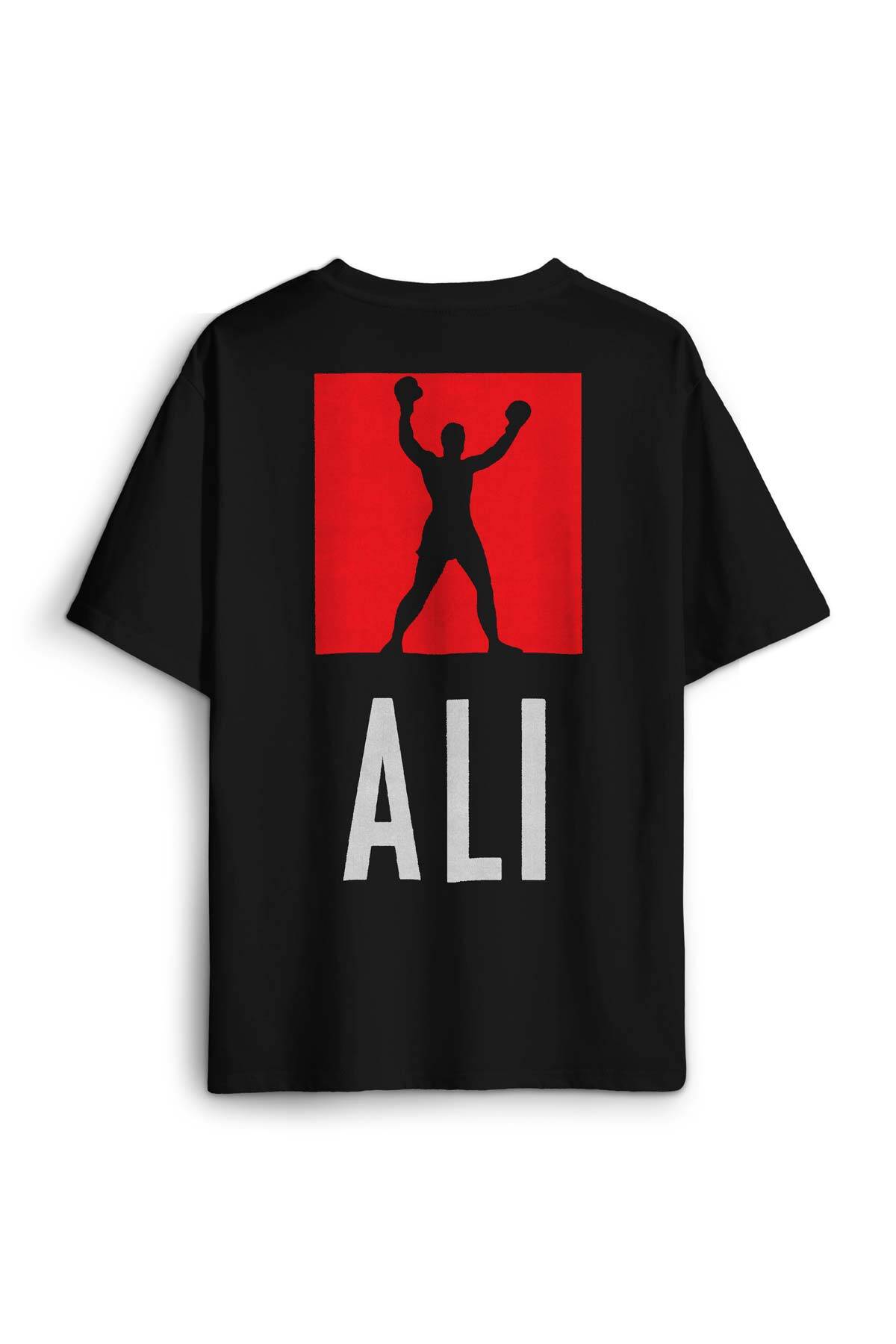 Boxing Muhammed Ali Box Boks Sırt Ön Baskılı Siyah Oversize Tişört Unisex