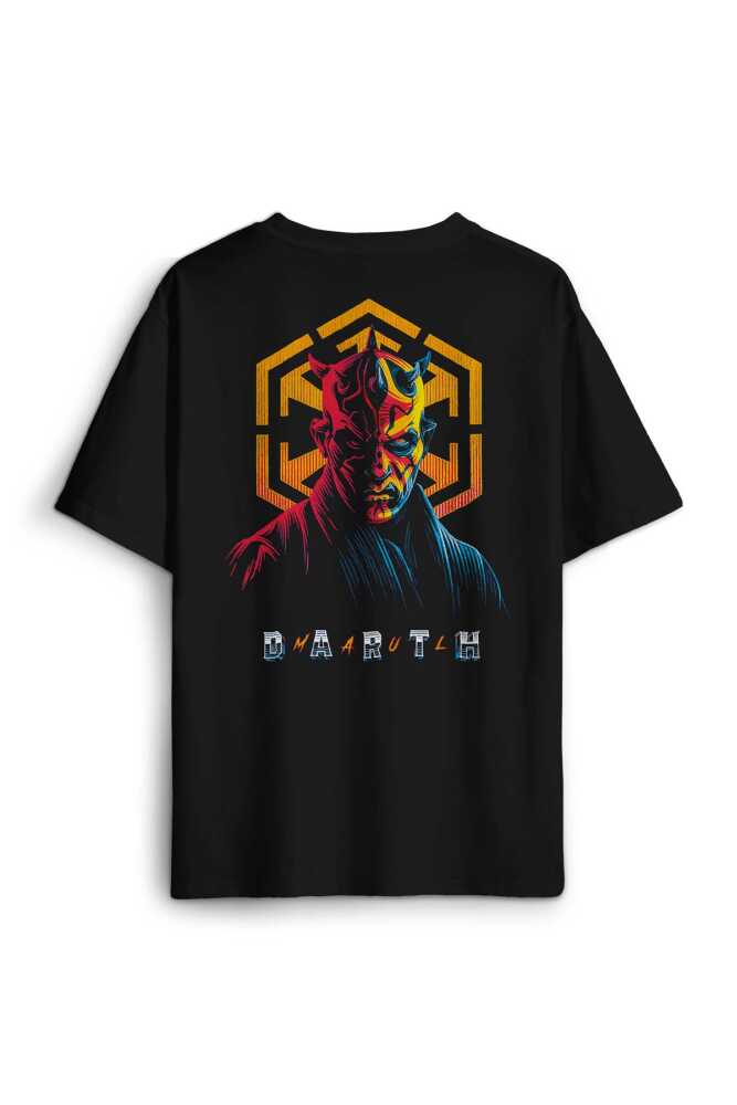 Siyah Tişört Dark Side Star Wars Darth Maul Sırt Ön Baskılı Oversize Unisex