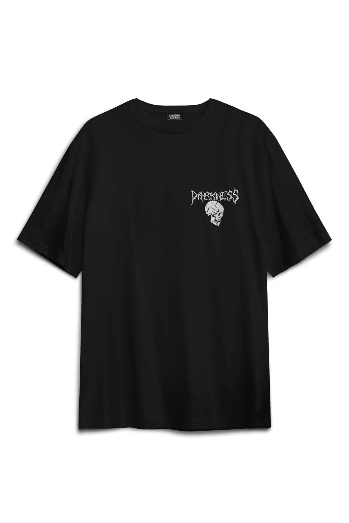 Darkness Skull Luther Gothic Kuru Kafa Gotik Baskılı Siyah Oversize Tişört Unisex
