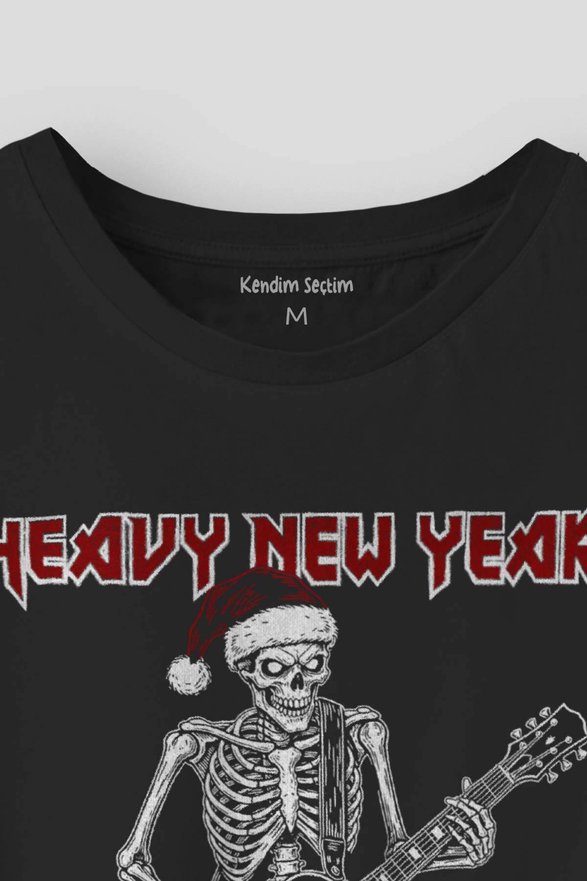 Heavy Metal Happy New Year Yeni Yıl Noel Merry Christmas Yılbaşı Baskılı Siyah Unisex Tişört - 2