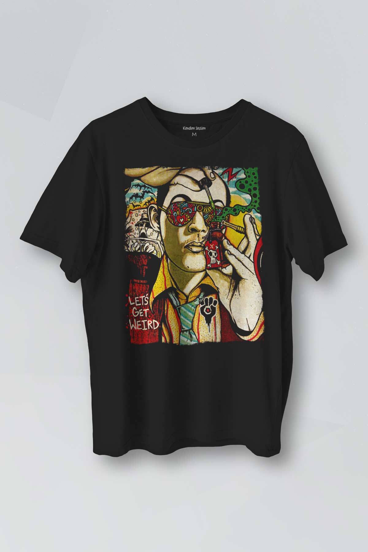 Siyah Tişört Let's Get Weird Renkli Tasarım Baskılı Unisex T-shirt - 1