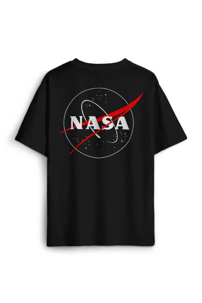 Nasa Logosu Uzay Cosmos Sırt Ön Baskılı Siyah Oversize Tişört Unisex