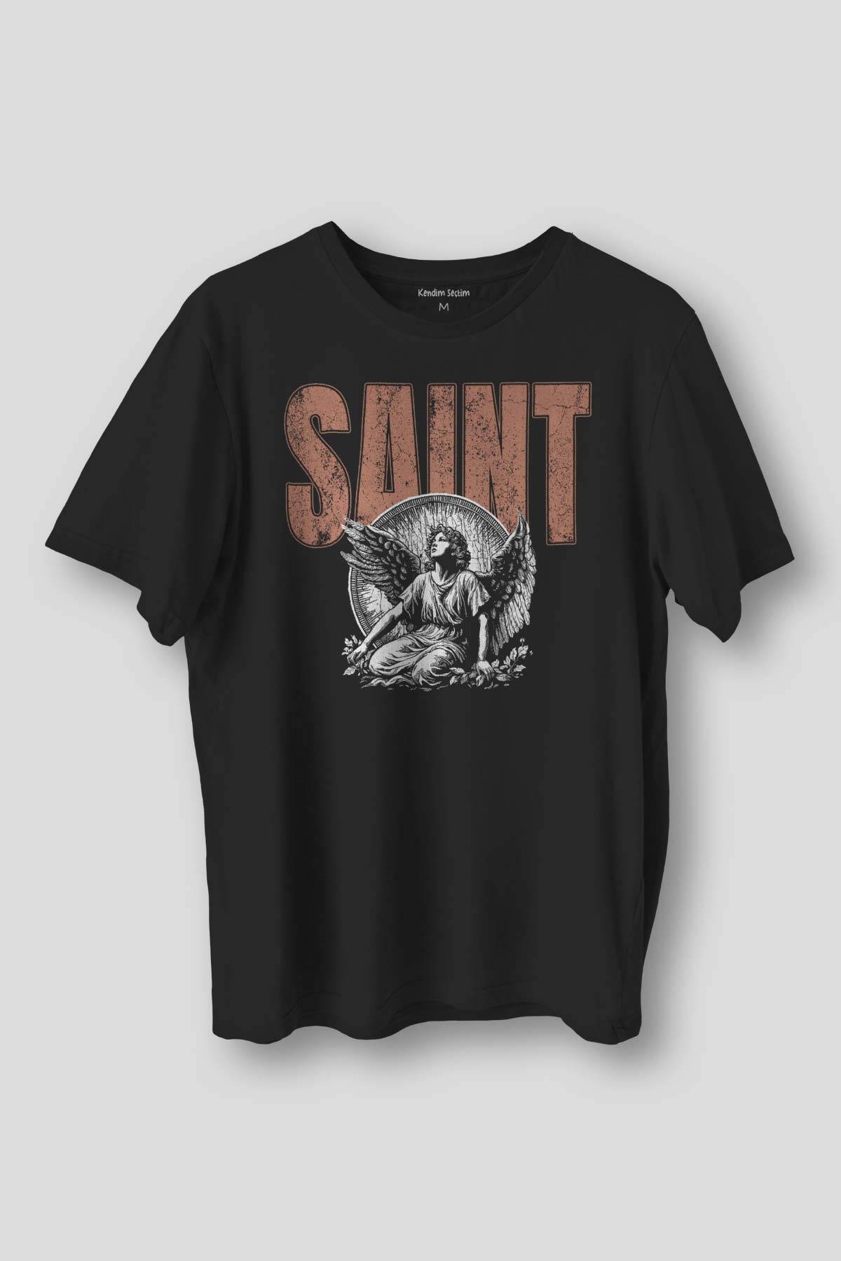 Siyah Tişört Saint Gothic Kutsal Melek Angle Gotik Basklı Unisex T-shirt
