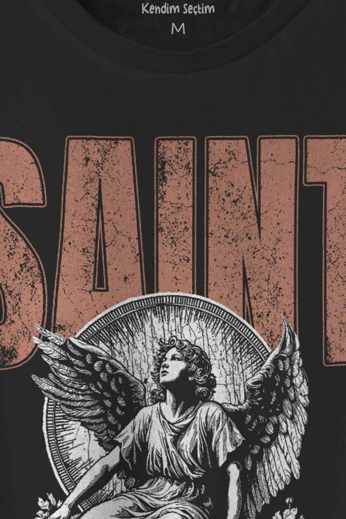 Saint Gothic Kutsal Melek Angel Gotik Baskılı Siyah Unisex Tişört (1)