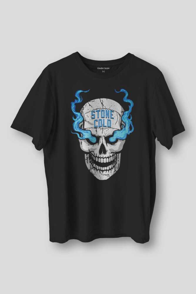 Stone Cold Wwe Fight Gym Spor Dövüş Baskılı Siyah Erkek Tişört Kısa Kollu