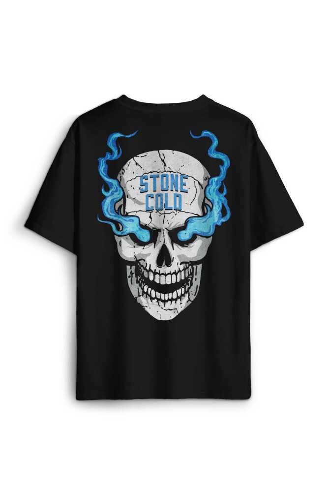 Stone Cold Wwe Fight Gym Spor Dövüş Kısa Kollu Baskılı Siyah Oversize Tişört