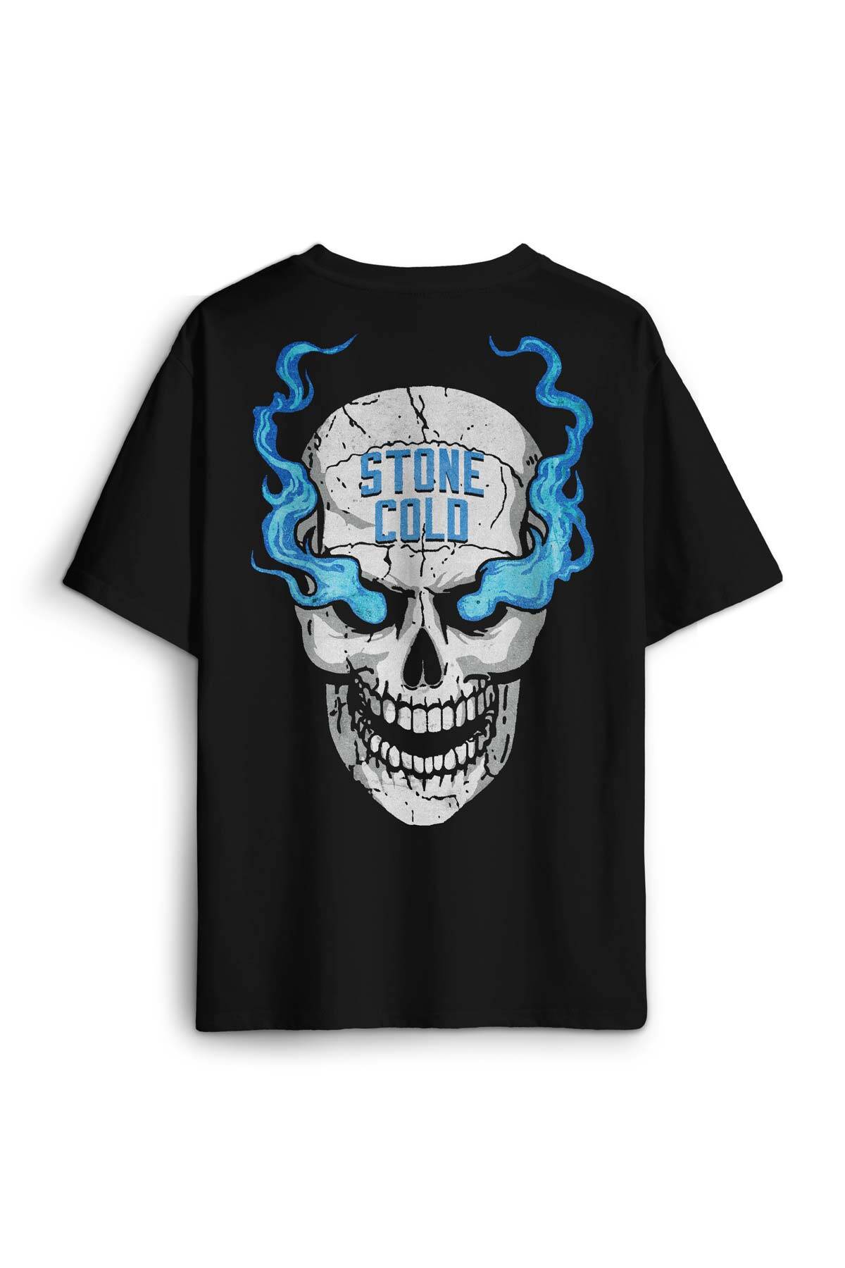Stone Cold Wwe Fight Gym Spor Dövüş Kısa Kollu Baskılı Siyah Oversize Tişört