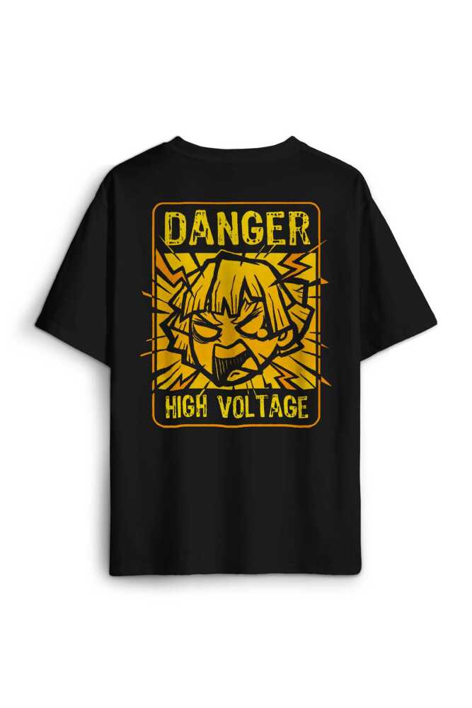 Siyah Unisex Demon Slayer Tişört Zenitsu Anime Tanjiro Nezuko Sırt Ön Baskılı Oversize Tişört (1)