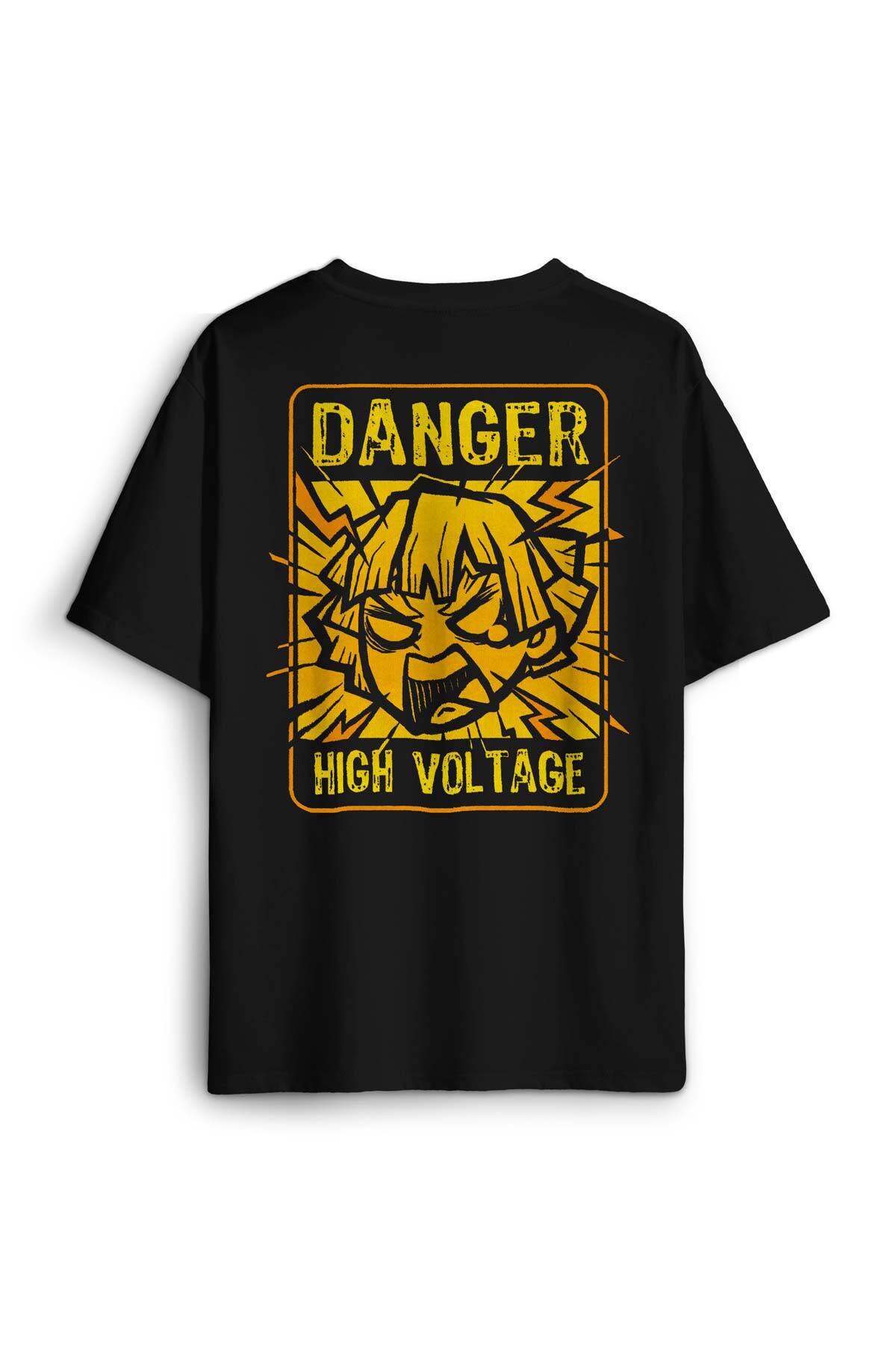 Siyah Unisex Demon Slayer Tişört Zenitsu Anime Tanjiro Nezuko Sırt Ön Baskılı Oversize Tişört (1)