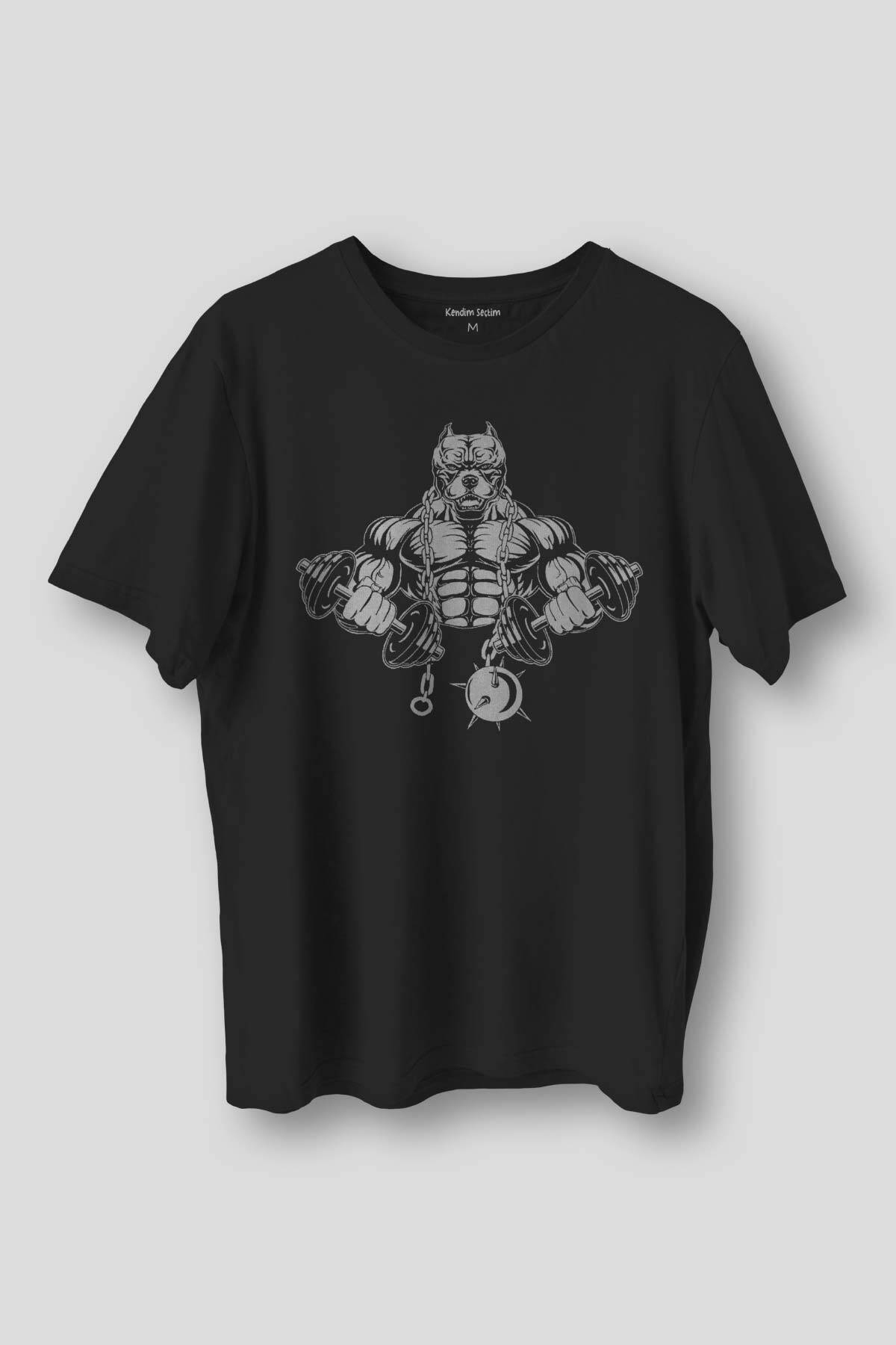 Gym Pitbull Bodybuilding Train Hard Siyah Unisex Regular Fit Tişört