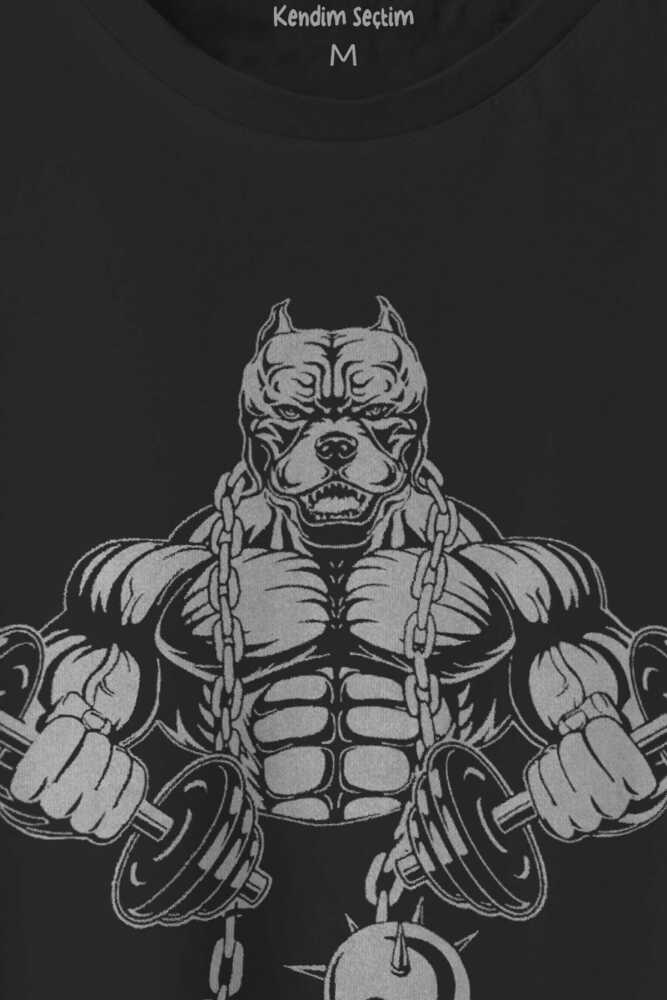 Gym Pitbull Bodybuilding Train Hard Siyah Unisex Regular Fit Tişört (1)