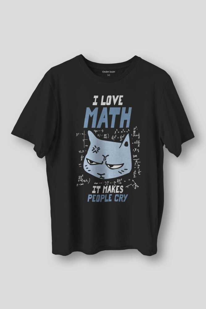 I Love Math Matematik Formül Kedi Siyah Unisex Tişört