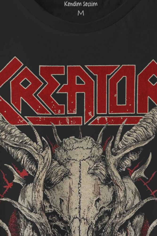 Siyah Unisex Tişört Kreator Metal Music Skull Baskılı Tişört (1)