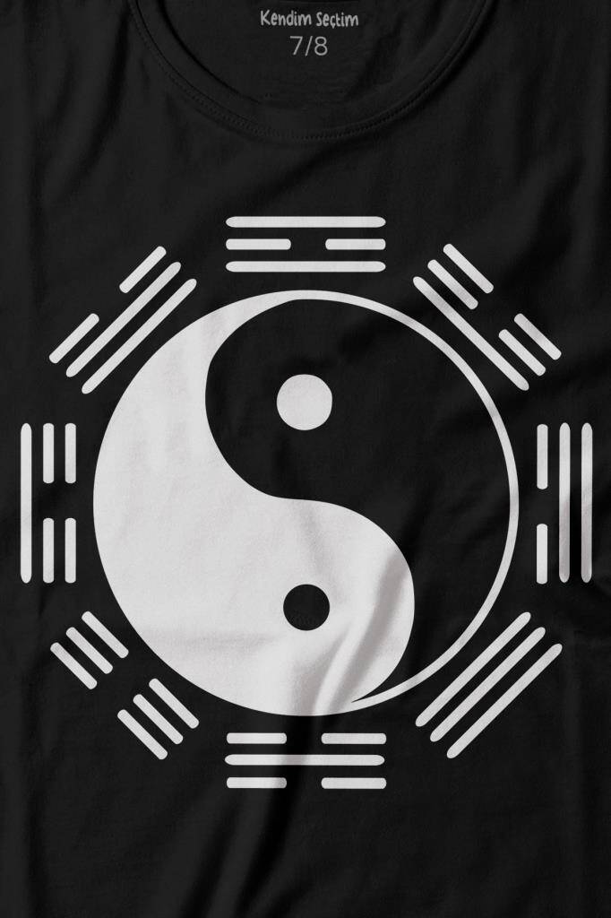 Siyah Ve Beyaz Ying Yang Sekiz Trigram Minimal Baskılı Tişört Çocuk T-shirt (1)