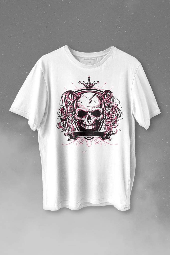Skull Pigtails Kuru Kafa Acrest Baskılı Tişört Unisex - 1