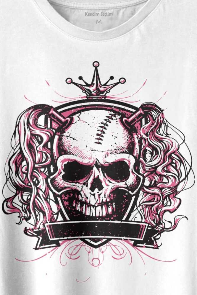Skull Pigtails Kuru Kafa Acrest Baskılı Tişört Unisex - 2