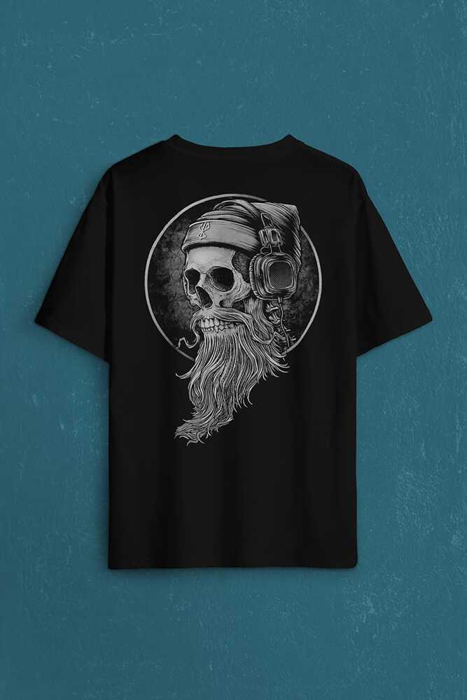 Skull Kuru Kafa Kulaklık Listen Music Baskılı Oversize Tişört Unisex T-Shirt