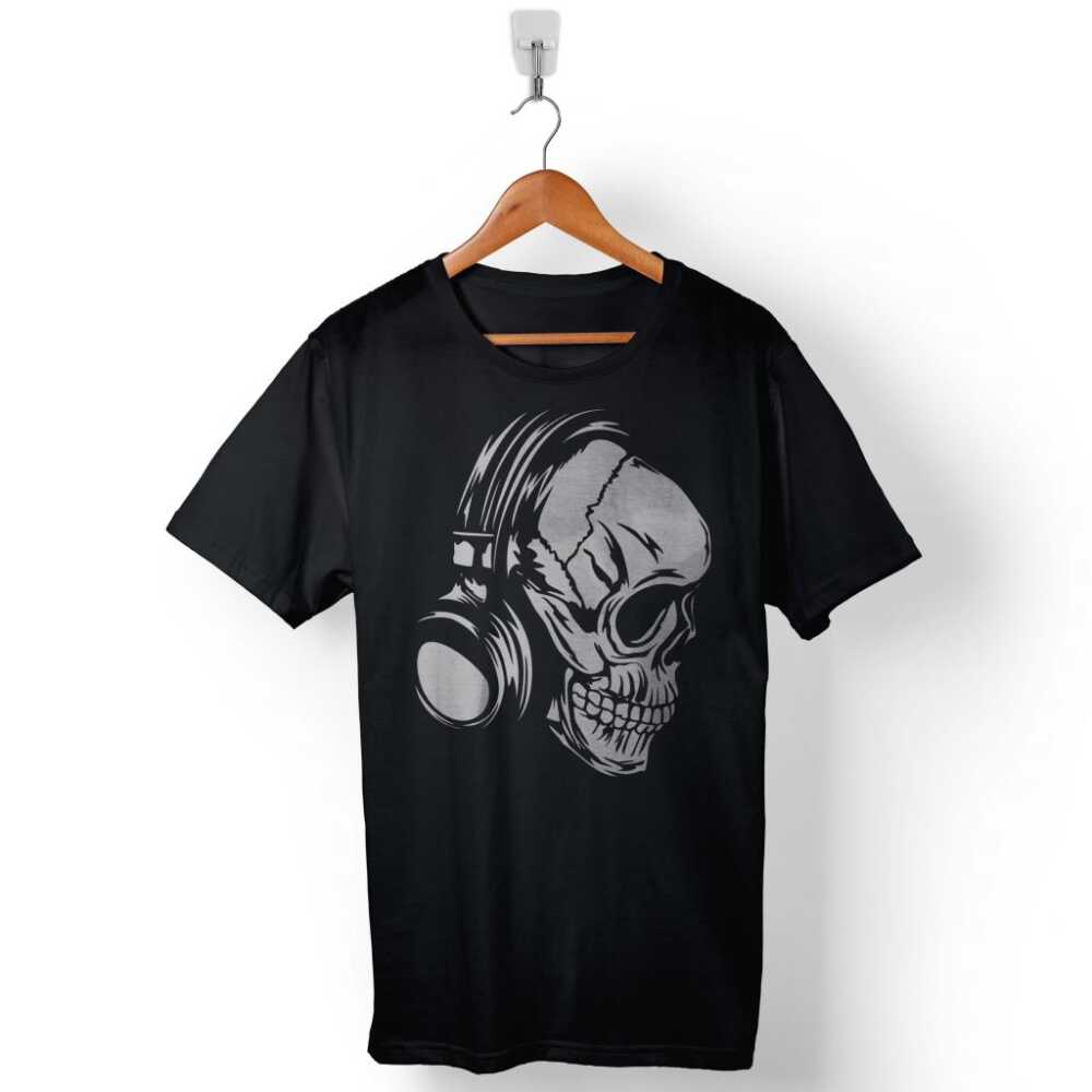 Skull Kuru Kafa Kulaklık Listen To Music Baskılı Tişört Unisex