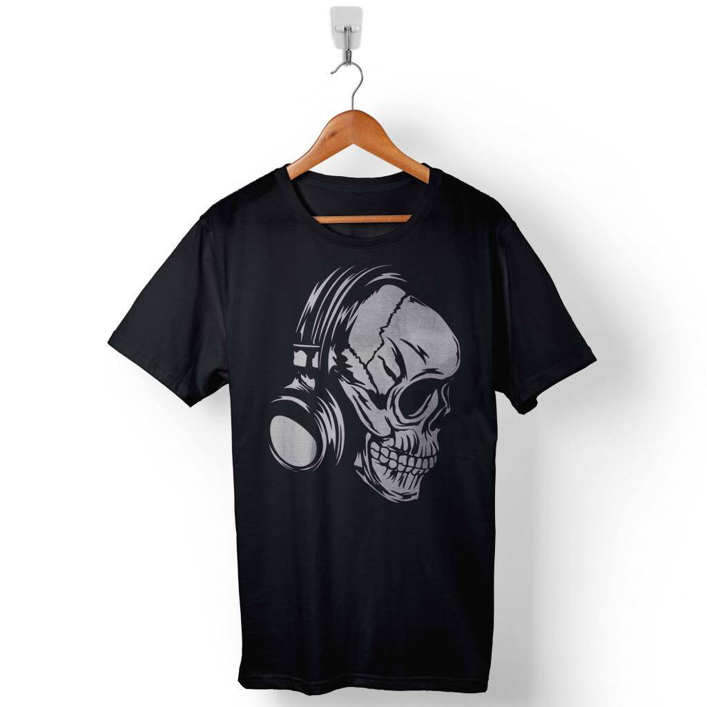 Skull Kuru Kafa Kulaklık Listen To Music Baskılı Tişört Unisex