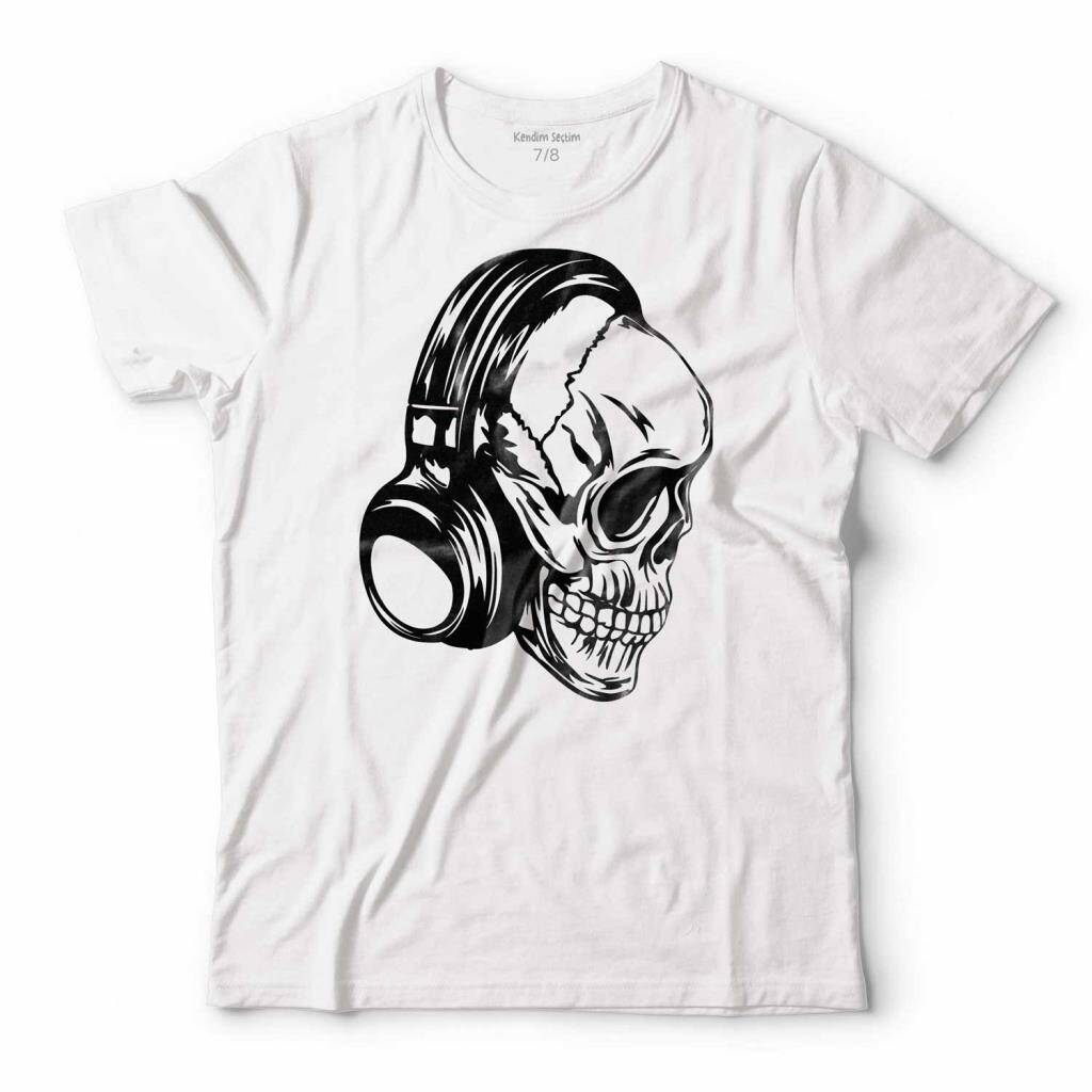Skull Kuru Kafa Kulaklık Listen To Music Çocuk Tişört