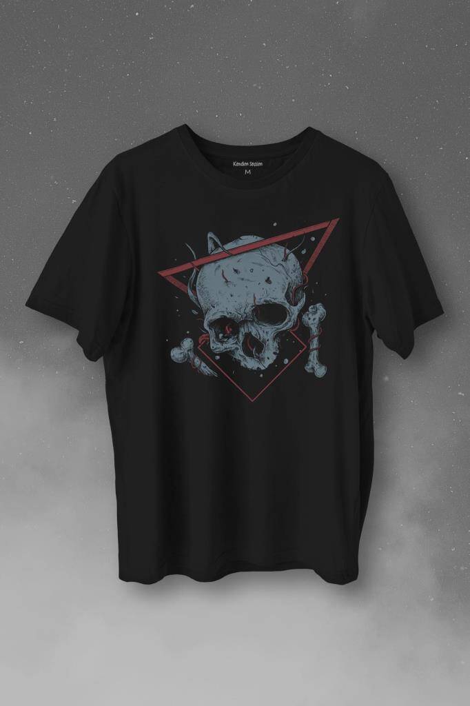 Skull Kuru Kafa Urban Street Culture Minimal Baskılı Siyah Tişört Unisex