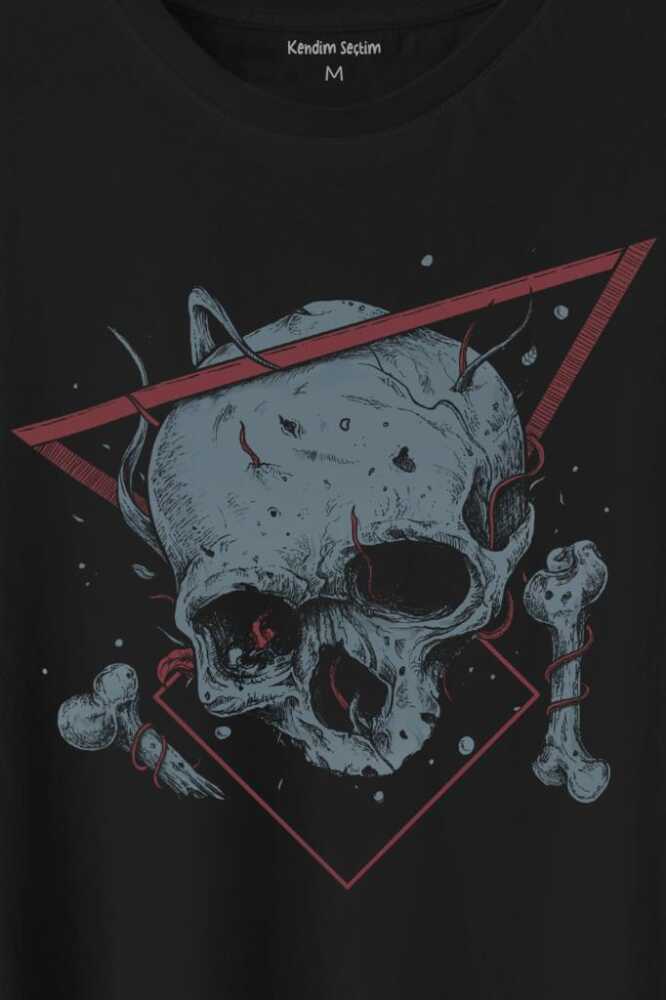 Skull Kuru Kafa Urban Street Culture Minimal Baskılı Siyah Tişört Unisex (1)