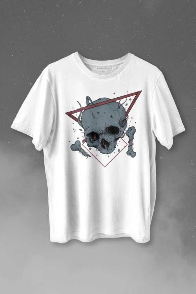 Skull Kuru Kafa Urban Street Culture Minimal Baskılı Beyaz Tişört Unisex