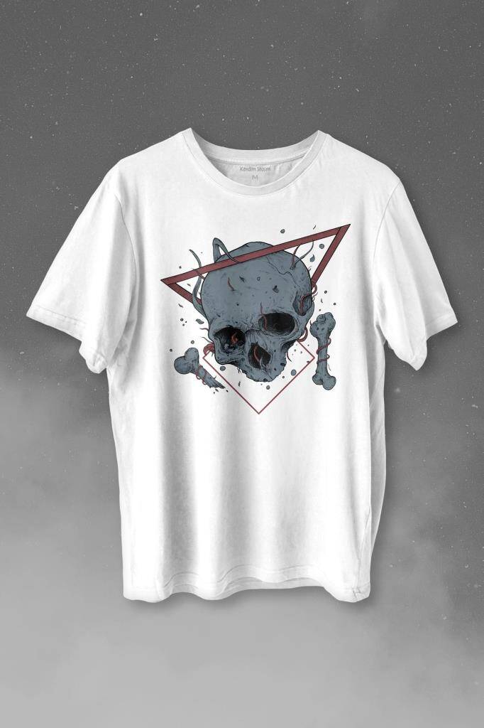 Skull Kuru Kafa Urban Street Culture Minimal Baskılı Beyaz Tişört Unisex