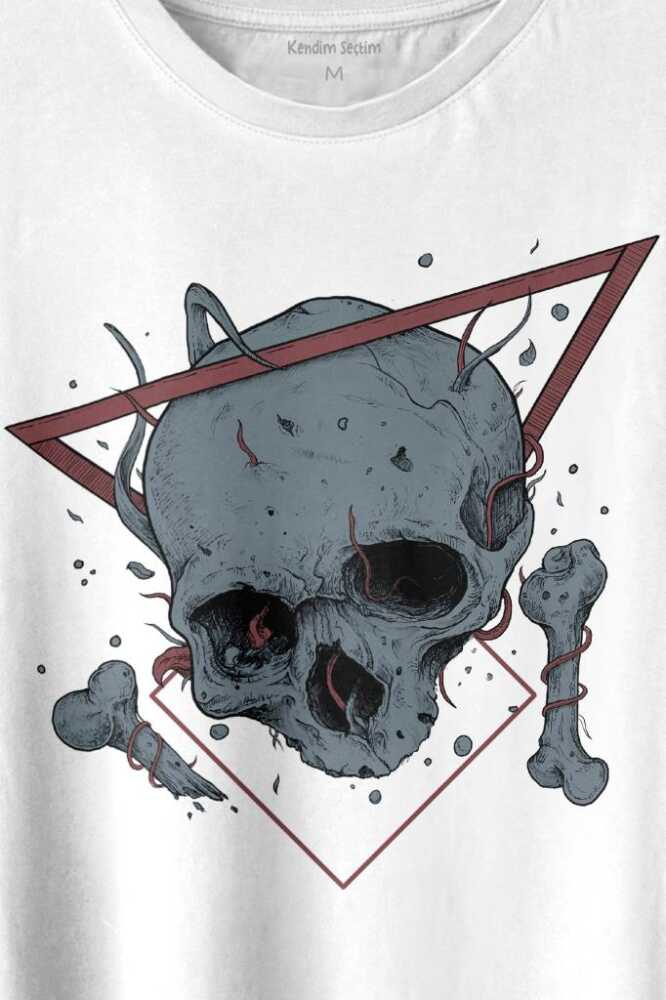 Skull Kuru Kafa Urban Street Culture Minimal Baskılı Beyaz Tişört Unisex (1)