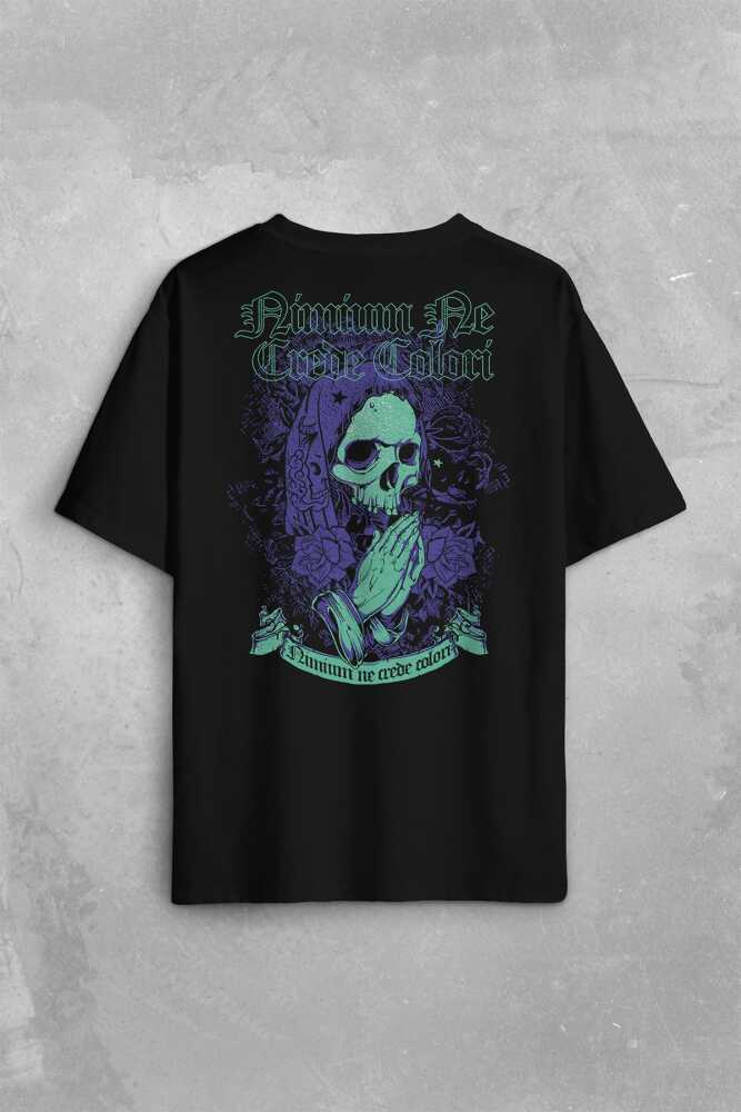 Skull Kurukafa Renkler Latince Urban Street Culture Wear Sokak Sırt Ön Baskılı Oversize Tişört Unisex