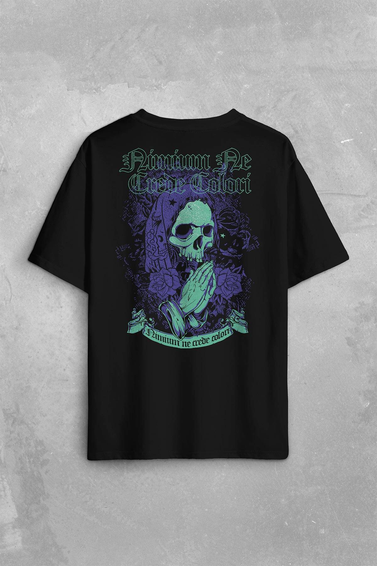Skull Kurukafa Renkler Latince Urban Street Culture Wear Sokak Sırt Ön Baskılı Oversize Tişört Unisex