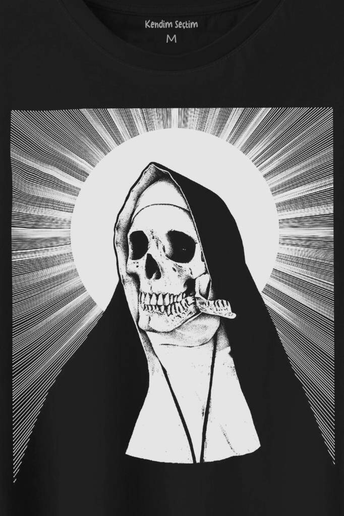 Skull Rahibe Kuru Kafa Gothic Dark Baskılı Tişört Unisex (1)
