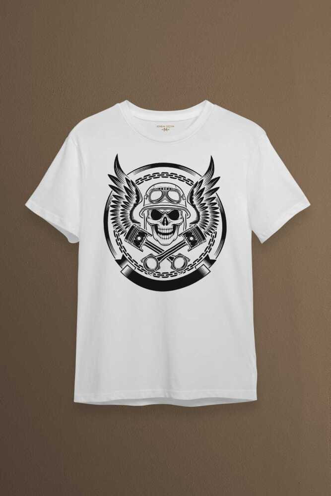 Skull Repair Tamirci Kuru Kafa Baskılı Beyaz Tişört Unisex