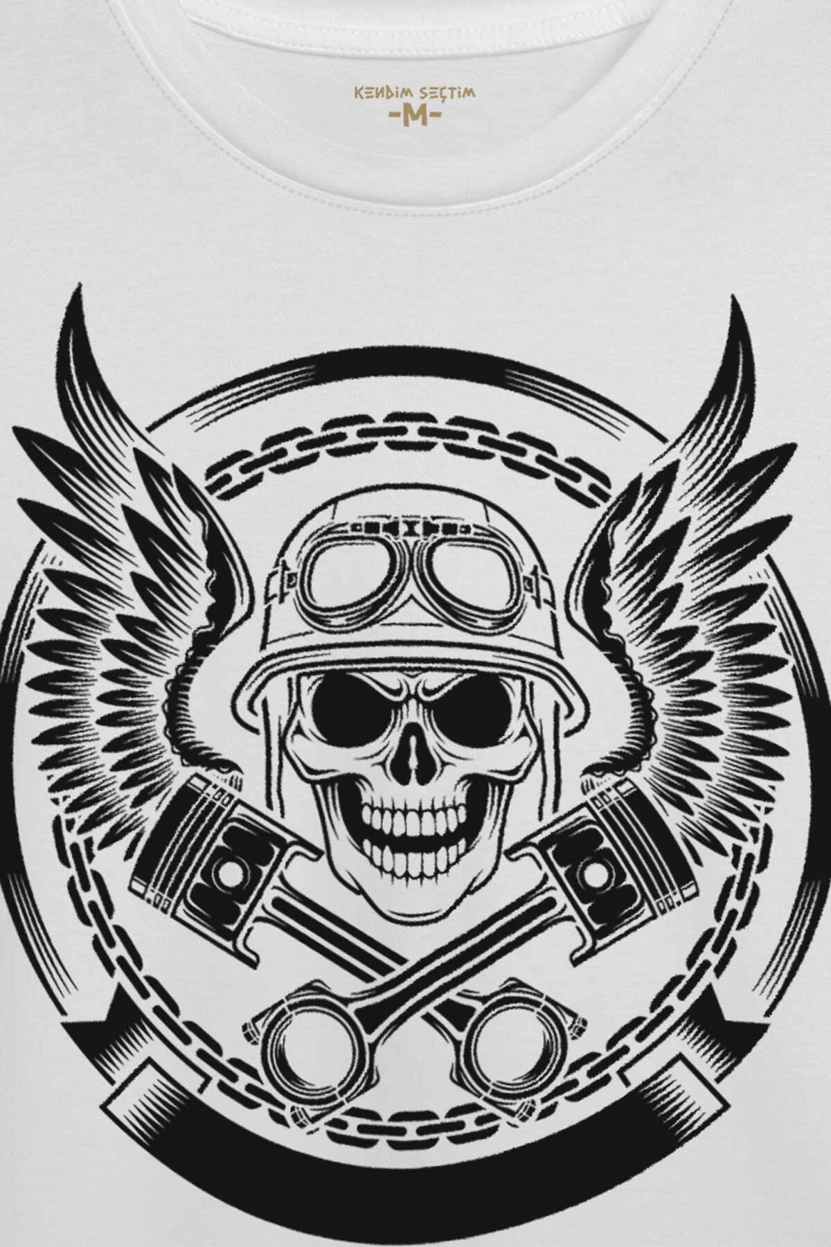 Skull Repair Tamirci Kuru Kafa Baskılı Beyaz Tişört Unisex (1)