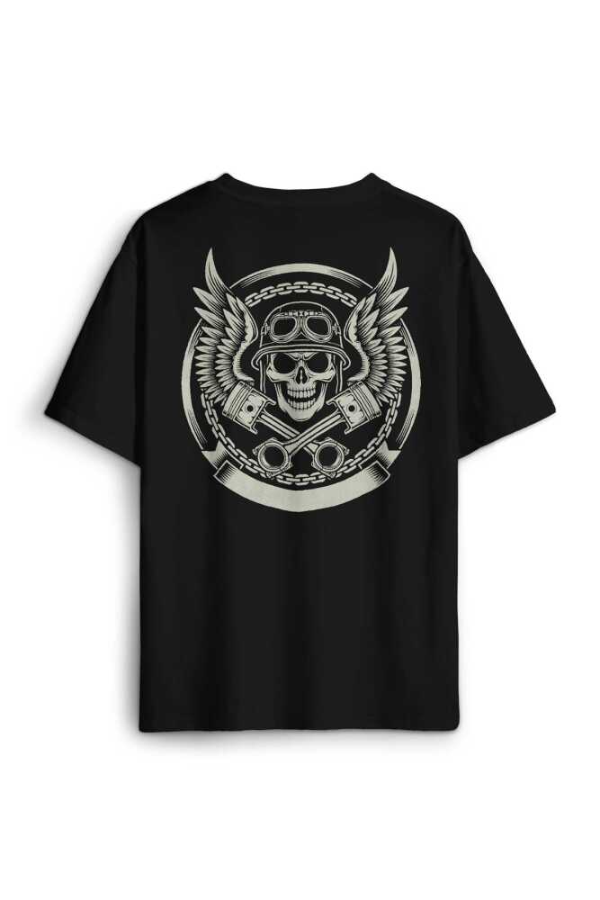 Skull Repair Tamirci Kuru Kafa Sırt Ön Baskılı Oversize Tişört Unisex