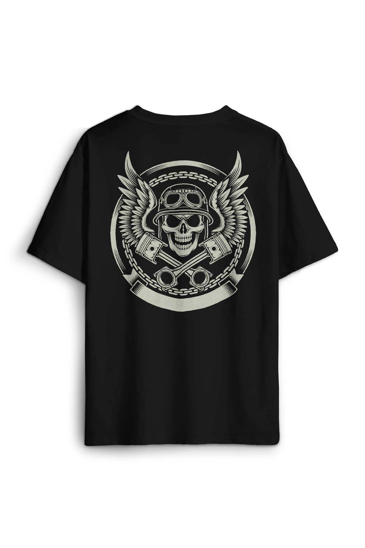 Skull Repair Tamirci Kuru Kafa Sırt Ön Baskılı Oversize Tişört Unisex