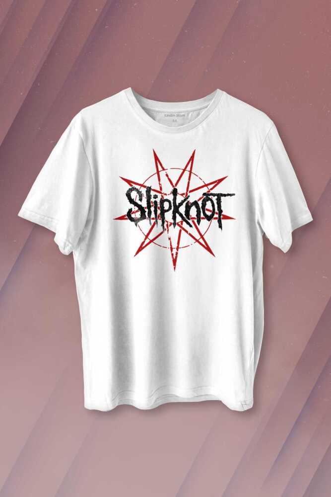 Slipknot Red Yıldız Rock Metal Music Baskılı Beyaz Tişört Unisex