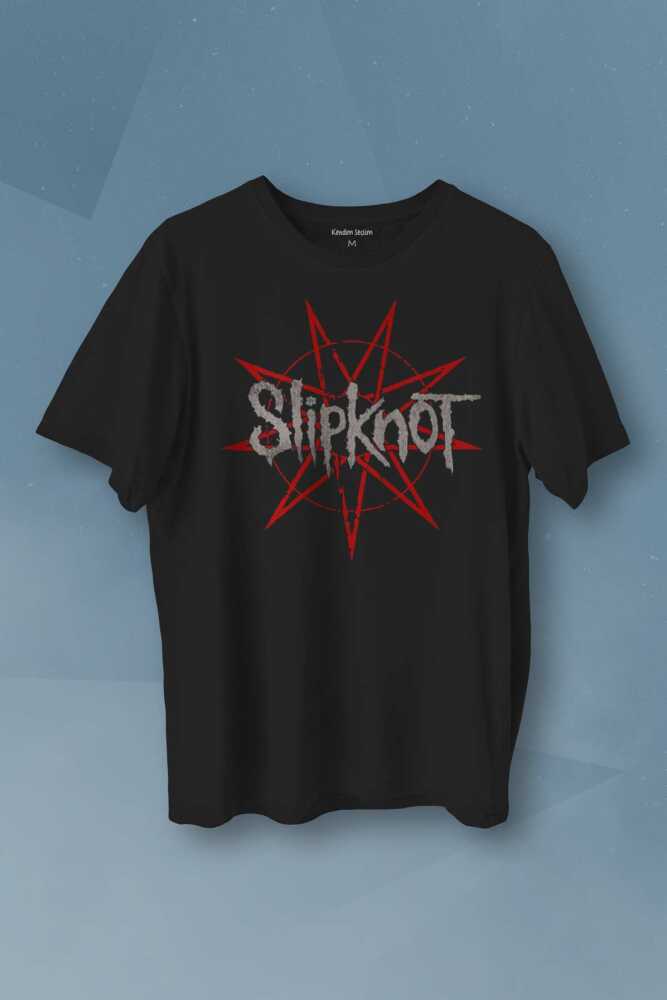 Slipknot Red Yıldız Rock Metal Music Baskılı Siyah Tişört Unisex