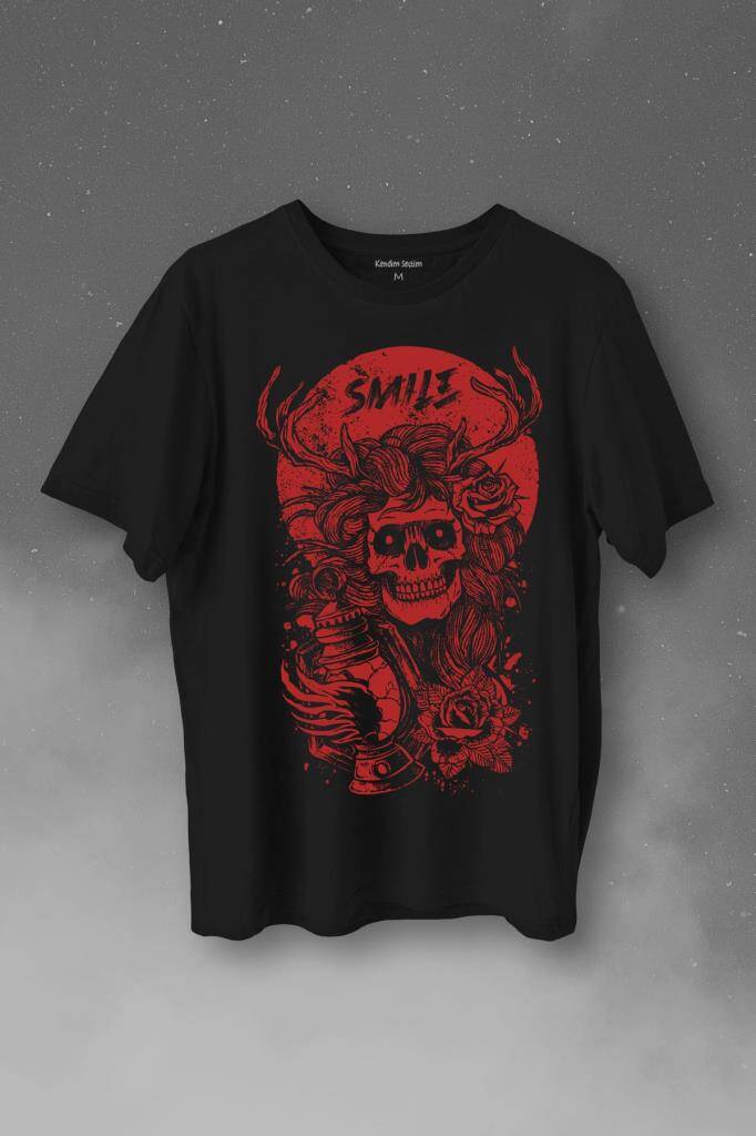 Smile Skull Urban Street Culture Kuru Kafa 2K Baskılı Tişört Unisex