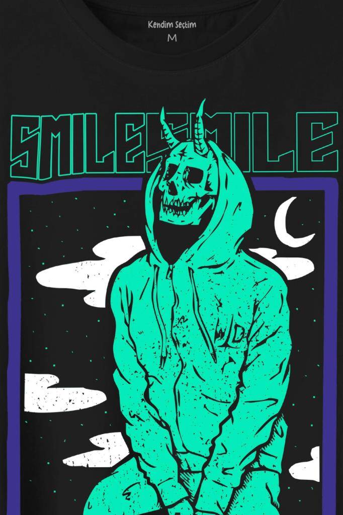 Smile Skull Urban Wear Street Culture Kuru Kafa Y2K Baskılı Tişört Unisex (1)