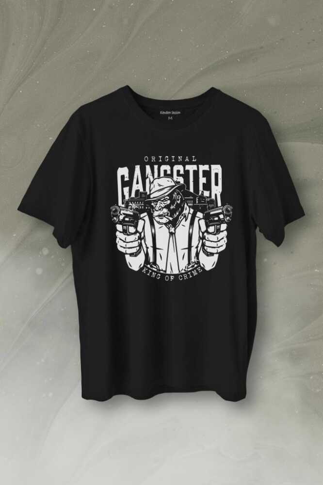 Smoking Gorilla Sigara İçen Katil Maymun Gangster Mafya Baskılı Siyah Tişört Unisex