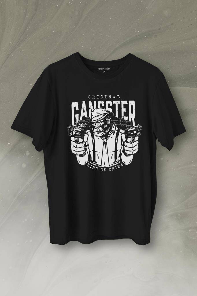 Smoking Gorilla Sigara İçen Katil Maymun Gangster Mafya Baskılı Siyah Tişört Unisex