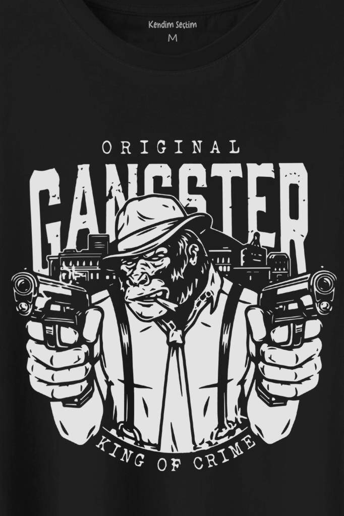 Smoking Gorilla Sigara İçen Katil Maymun Gangster Mafya Baskılı Siyah Tişört Unisex (1)