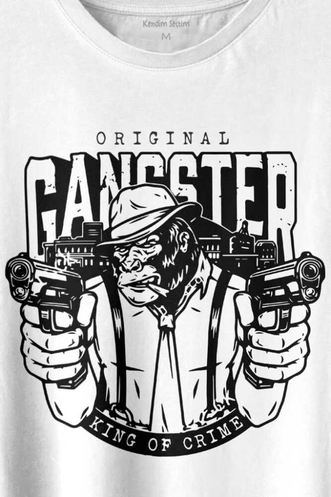 Smoking Gorilla Sigara İçen Katil Maymun Gangster Mafya Baskılı Beyaz Tişört Unisex (1)