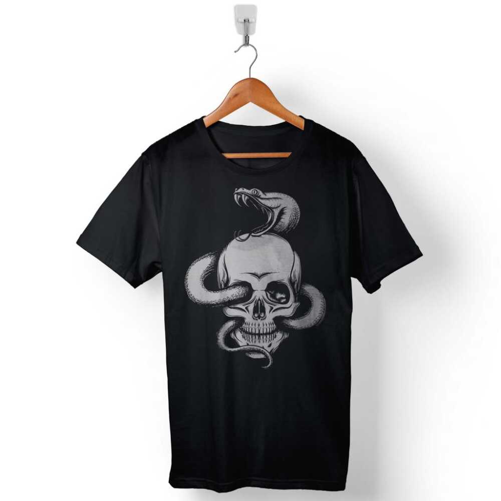 Snake And Skull Kuru Kafa Kobra Yılan Skeleton Baskılı Tişört Unisex