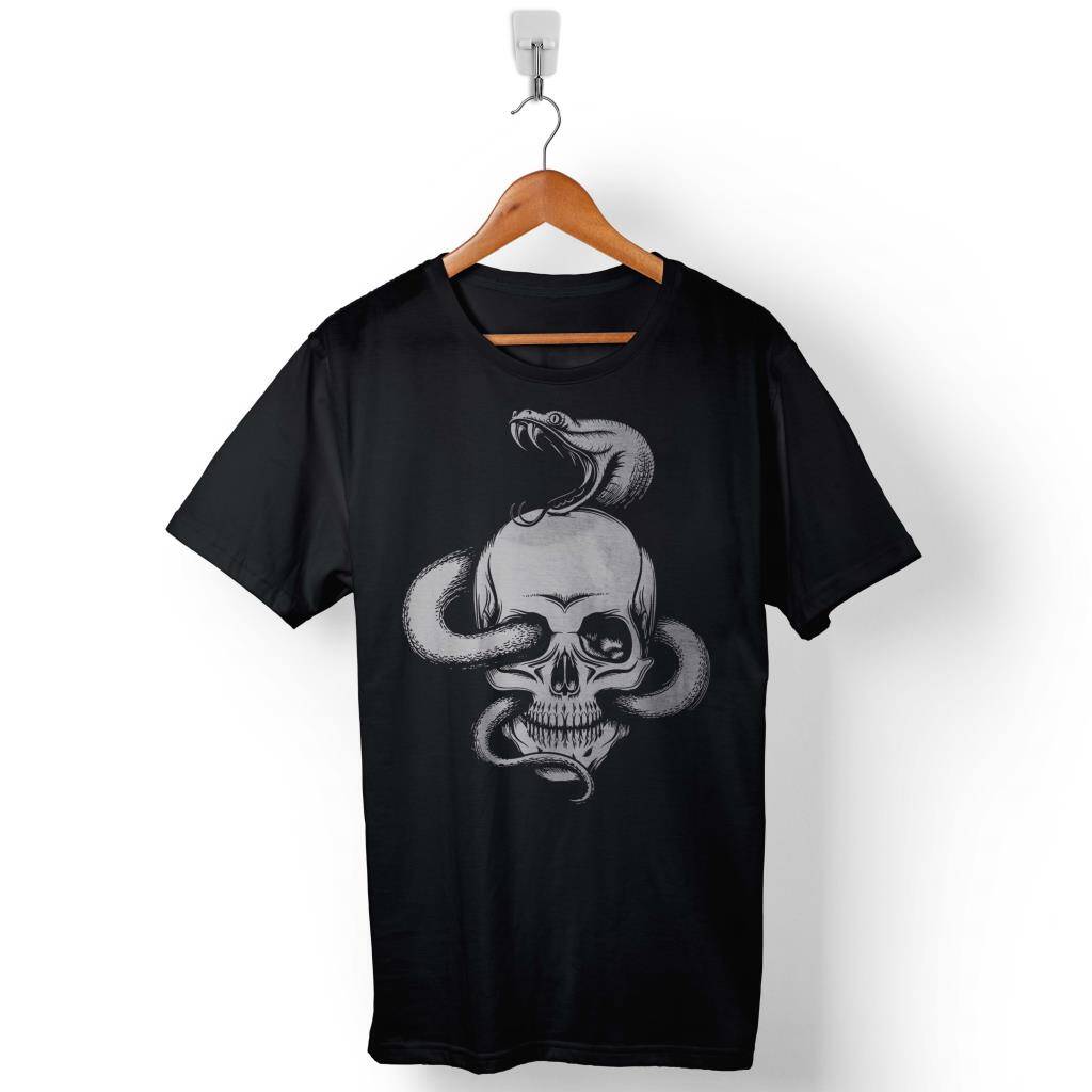 Snake And Skull Kuru Kafa Kobra Yılan Skeleton Baskılı Tişört Unisex